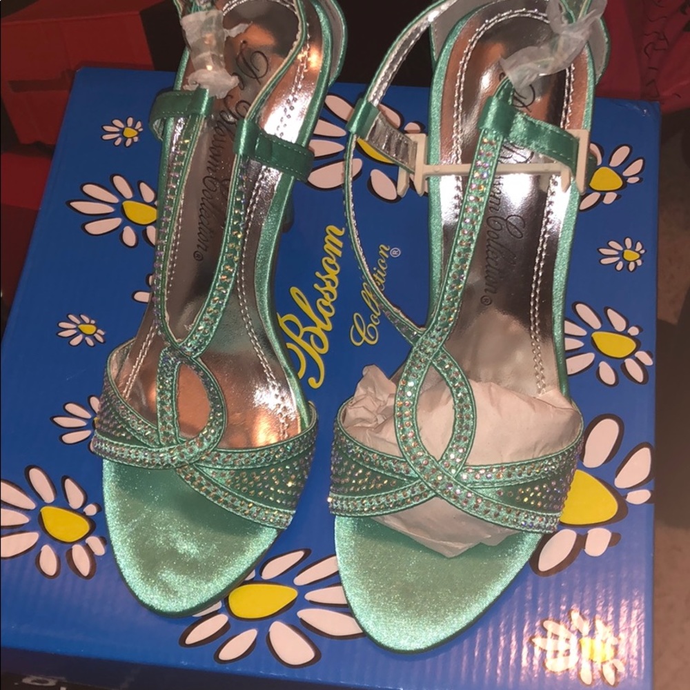 Mint Satin Rhinestone Sandals